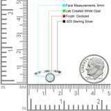 Petite Dainty Lab Opal Ring Solid Round Oxidized Lab Created White Opal 925 Sterling Silver