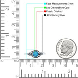 Filigree Petite Dainty Round Lab Created Blue Opal Promise Ring Band Oxidized 925 Sterling Silver