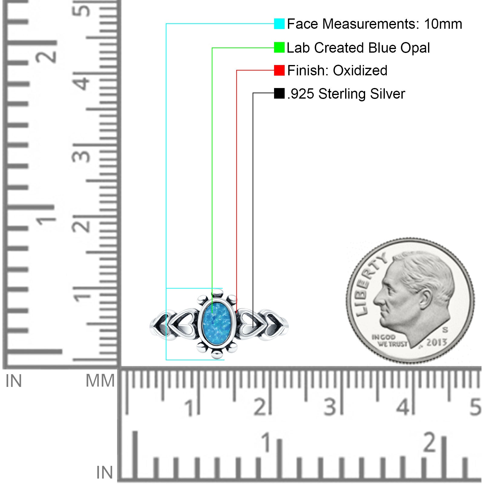 Solitaire Petite Heart Lab Created Blue Opal Promise Ring Band Oxidized Braided 925 Sterling Silver