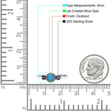 Promise Band Oxidized Round Lab Created Blue Opal Petite Dainty Ring 925 Sterling Silver