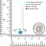Solitaire Petite Dainty Round Lab Created Blue Opal Promise Ring Band Oxidized 925 Sterling Silver