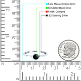 Solitaire Petite Dainty Round Simulated Black Onyx Promise Ring Band Oxidized 925 Sterling Silver
