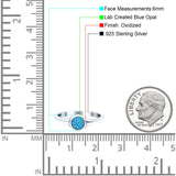Petite Dainty Round Promise Ring Solid Oxidized Lab Created Blue Opal 925 Sterling Silver