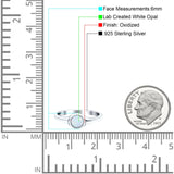 Petite Dainty Round Promise Ring Solid Oxidized Lab Created White Opal 925 Sterling Silver