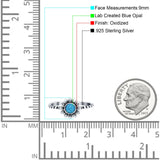 Flower Style Petite Dainty Round Ring Solid Oxidized Lab Created Blue Opal 925 Sterling Silver