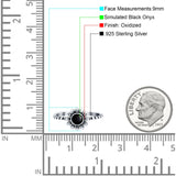 Flower Style Petite Dainty Round Ring Solid Oxidized Simulated Black Onyx 925 Sterling Silver