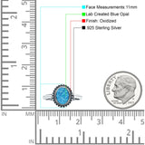Petite Dainty Lab Opal Ring Solid Round Oxidized Lab Created Blue Opal 925 Sterling Silver