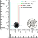 Petite Dainty Lab Opal Ring Solid Round Oxidized Simulated Black Onyx 925 Sterling Silver