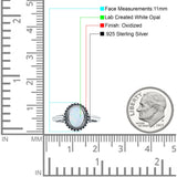 Petite Dainty Lab Opal Ring Solid Round Oxidized Lab Created White Opal 925 Sterling Silver