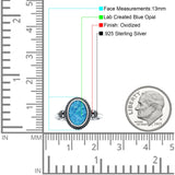 Petite Dainty Vintage Style Lab Created Blue Opal Ring Solid Oval Oxidized 925 Sterling Silver