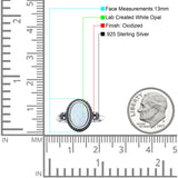 Petite Dainty Vintage Style Lab Created White Opal Ring Solid Oval Oxidized 925 Sterling Silver