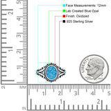 Petite Dainty Vintage Style Oval Ring Solid Lab Created Blue Opal 925 Sterling Silver