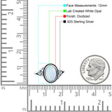 Petite Dainty Oval Vintage Style Ring Oxidized Lab Created White Opal Solid 925 Sterling Silver