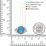 Filigree Vintage Style Lab Opal Ring Solid Oval Oxidized Lab Created Blue Opal 925 Sterling Silver