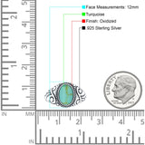 Filigree Vintage Style Lab Opal Ring Solid Oval Oxidized Simulated Turquoise 925 Sterling Silver