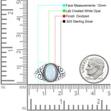 Filigree Vintage Style Lab Opal Ring Solid Oval Oxidized Lab Created White Opal 925 Sterling Silver