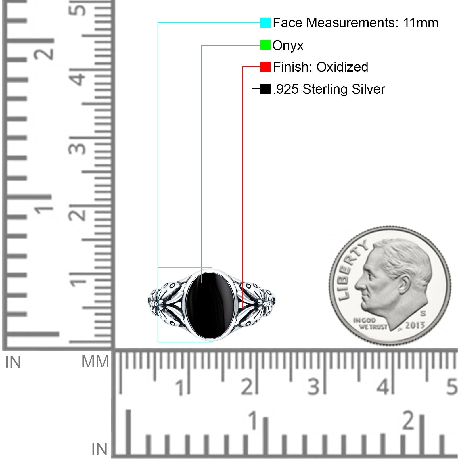 Petite Dainty Butterfly Lab Opal Ring Solid Oval Oxidized Simulated Black Onyx 925 Sterling Silver