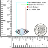 Petite Dainty Butterfly Lab Opal Ring Solid Oval Oxidized Lab Created White Opal 925 Sterling Silver