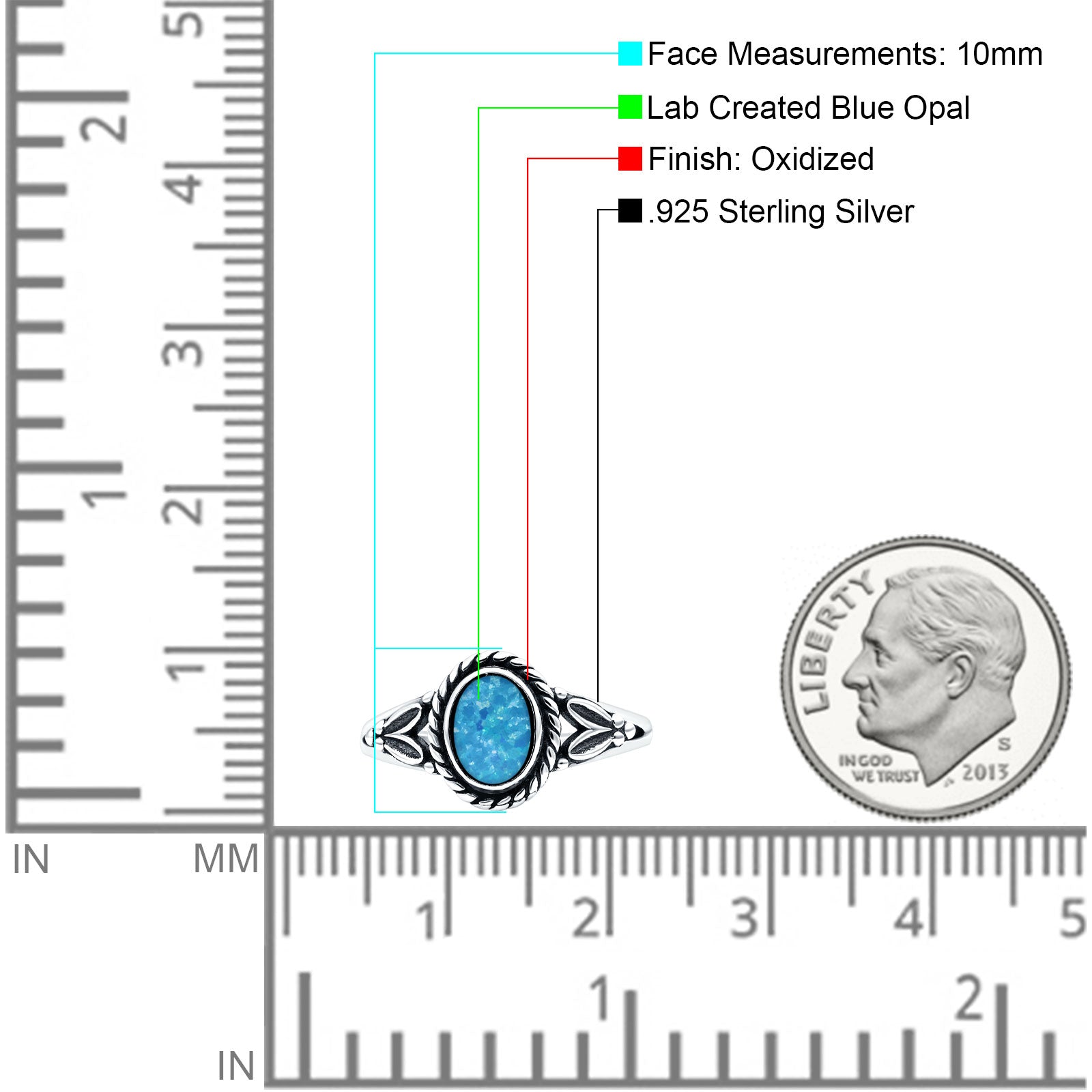 Filigree Petite Dainty Lab Opal Ring Solid Oval Oxidized Lab Created Blue Opal 925 Sterling Silver
