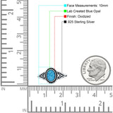 Filigree Petite Dainty Lab Opal Ring Solid Oval Oxidized Lab Created Blue Opal 925 Sterling Silver