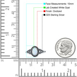 Filigree Petite Dainty Lab Opal Ring Solid Oval Oxidized Lab Created White Opal 925 Sterling Silver
