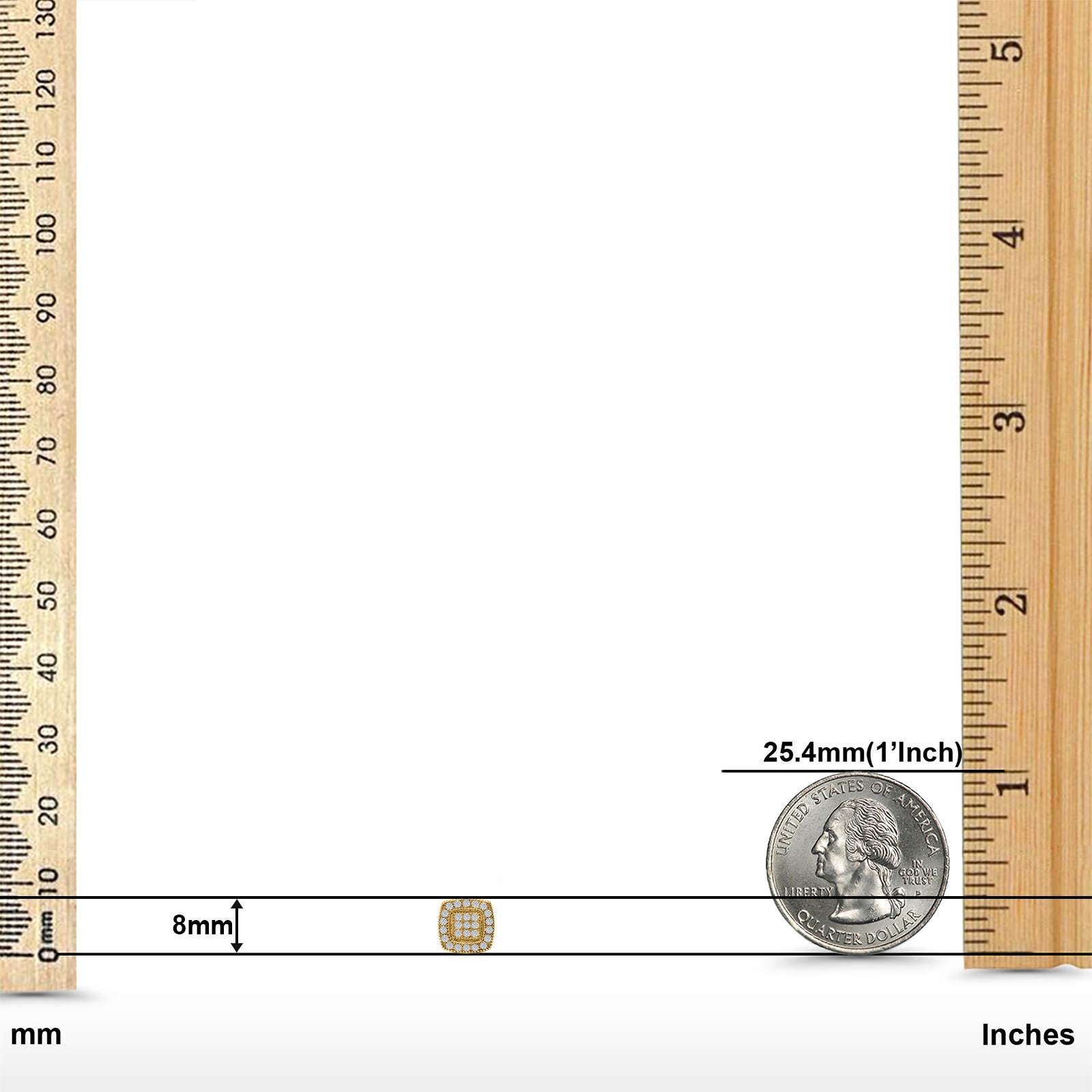 Square Cushion Shape Yellow Tone, Simulated CZ Stud Earrings Screw-Back Round Pave 925 Sterling Silver