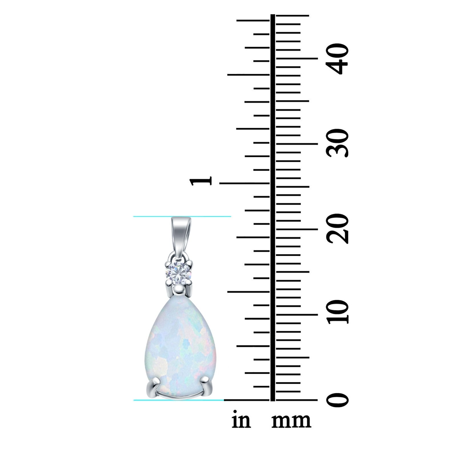 Pear Shape Lab Created White Opal Charm Pendant 925 Sterling Silver (21.5mm)