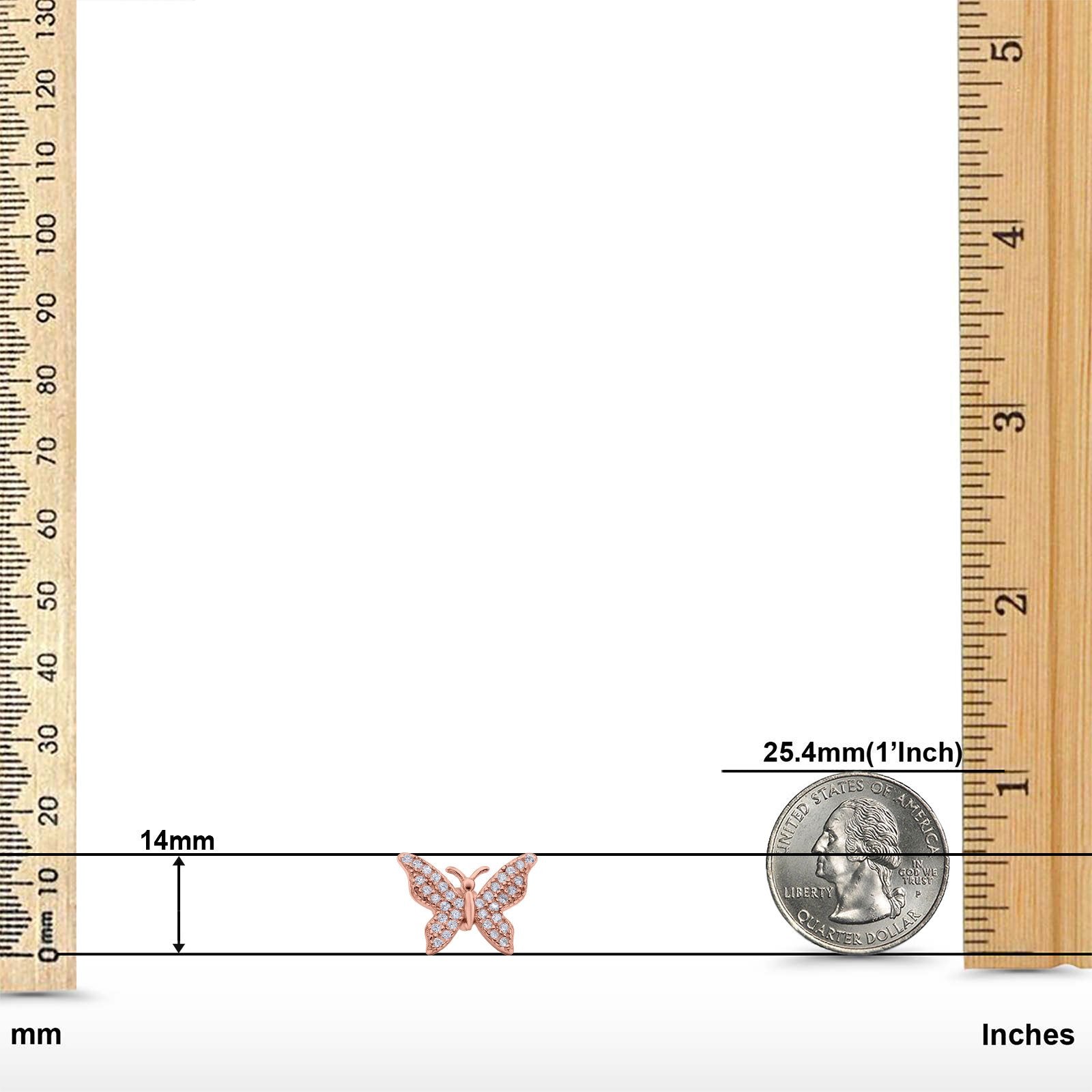 Butterfly Stud Earrings Rose Tone, Simulated CZ 925 Sterling Silver (14mm)