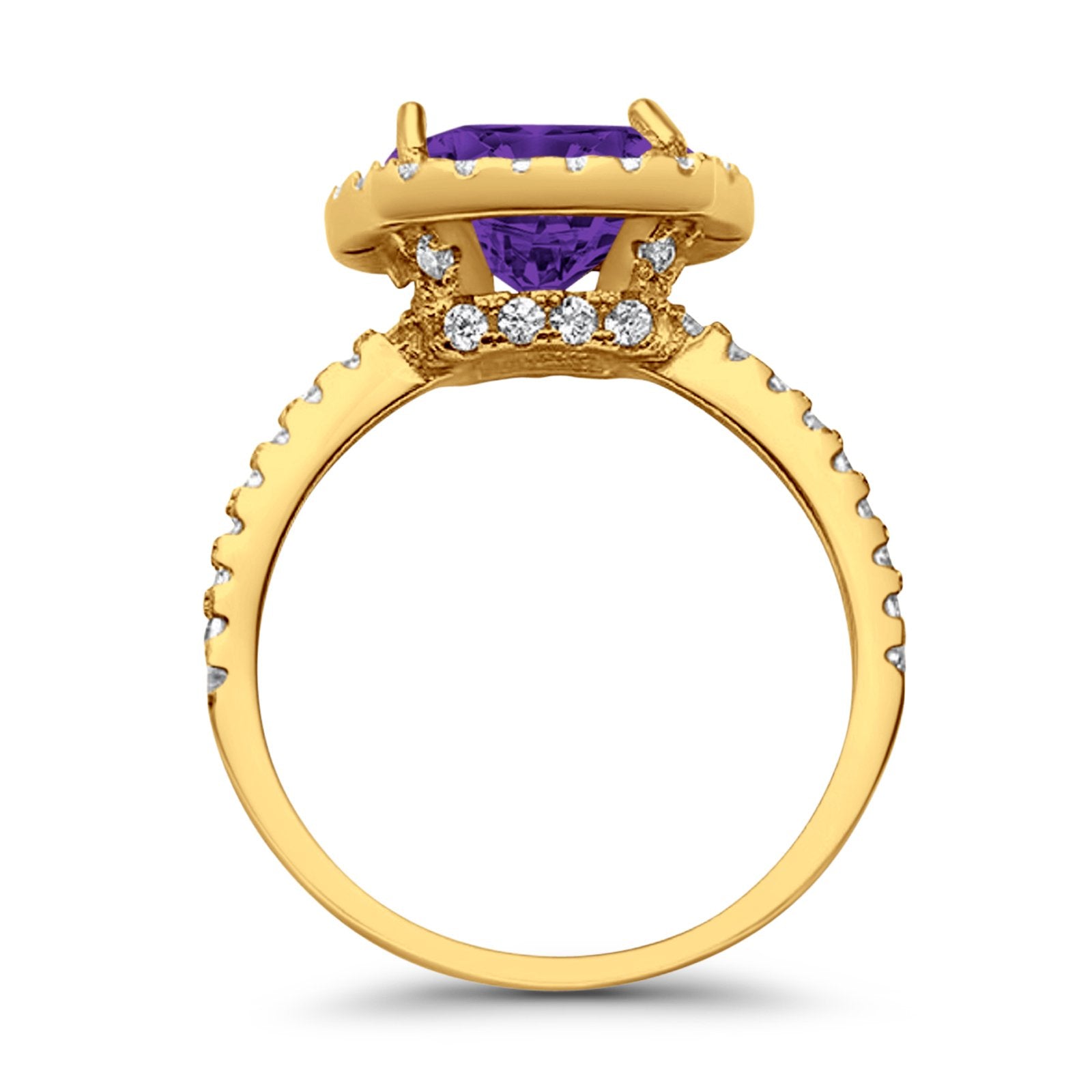 Engagement Ring Solitaire Cushion Yellow Tone, Simulated Amethyst CZ 925 Sterling Silver