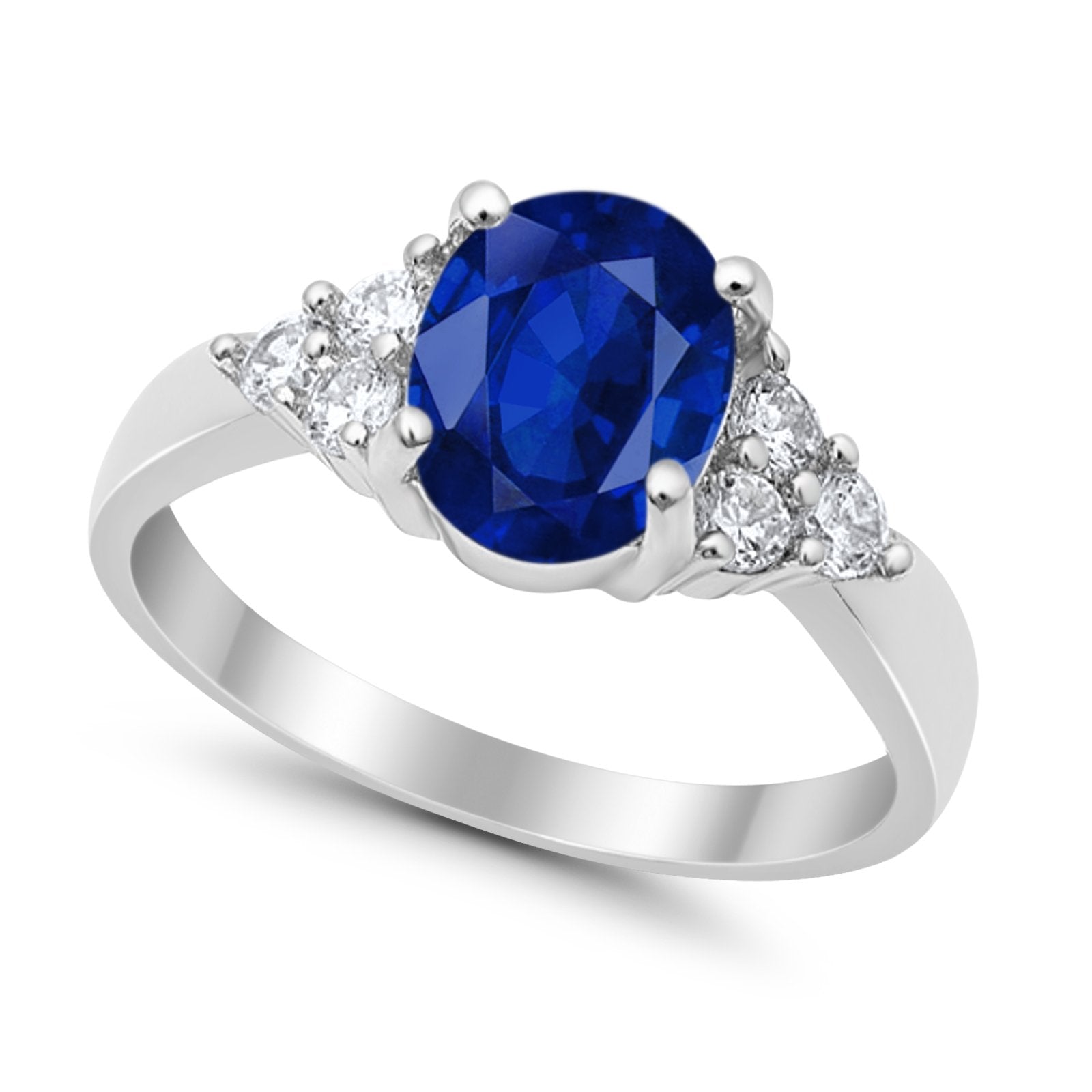 Solitaire Oval Three Stone Simulated Blue Sapphire CZ 925 Sterling Silver