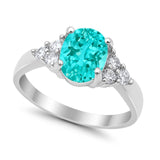 Solitaire Oval Three Stone Simulated Paraiba Tourmaline CZ 925 Sterling Silver