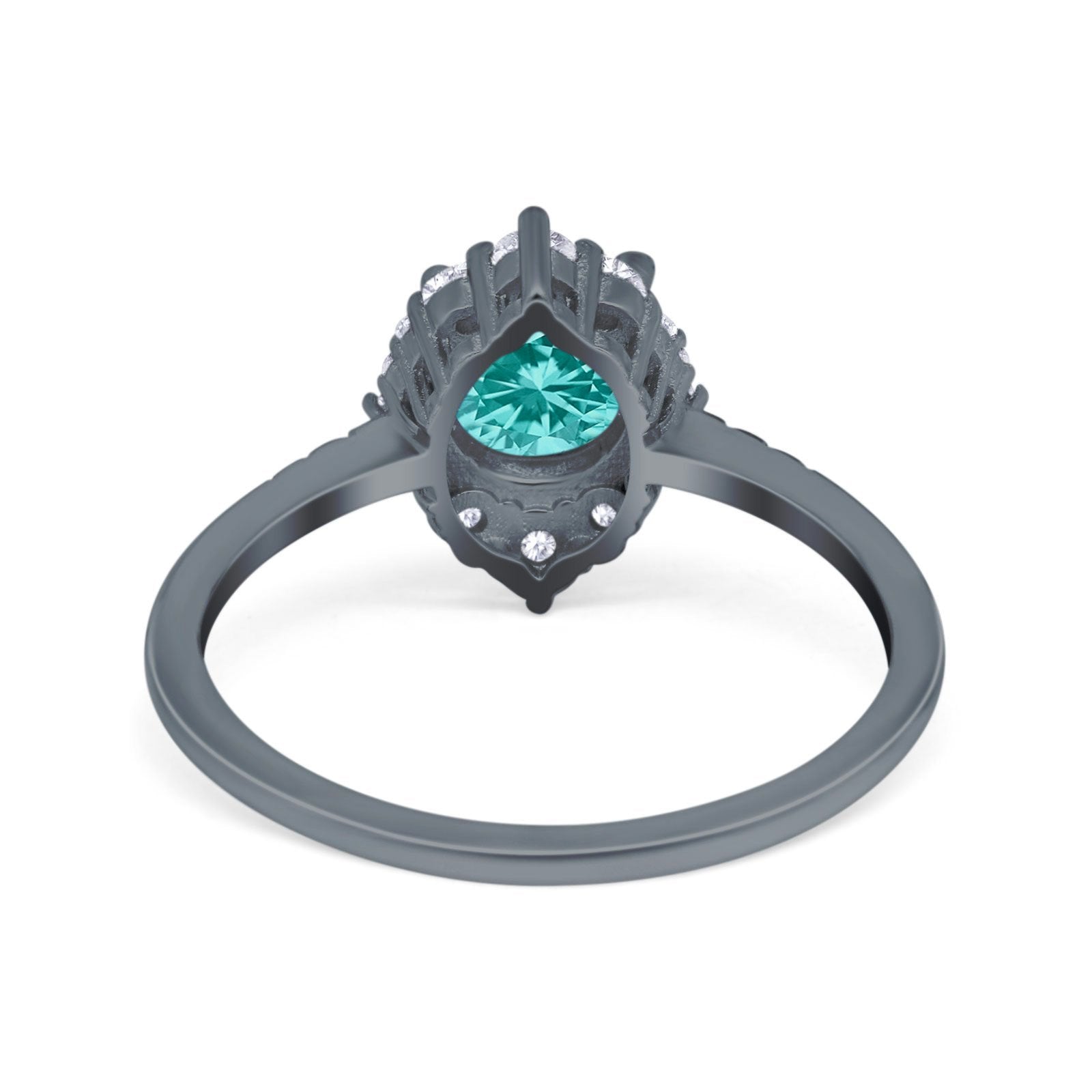 Halo Engagement Ring Vintage Round Black Tone, Simulated Paraiba Tourmaline CZ 925 Sterling Silver