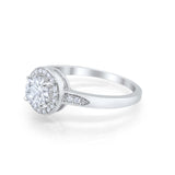 Halo Art Deco Engagement Ring Round Simulated Cubic Zirconia 925 Sterling Silver