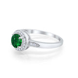 Halo Art Deco Engagement Ring Round Simulated Green Emerald CZ 925 Sterling Silver