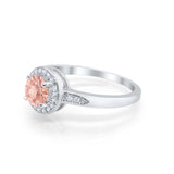 Halo Art Deco Engagement Ring Round Simulated Morganite CZ 925 Sterling Silver