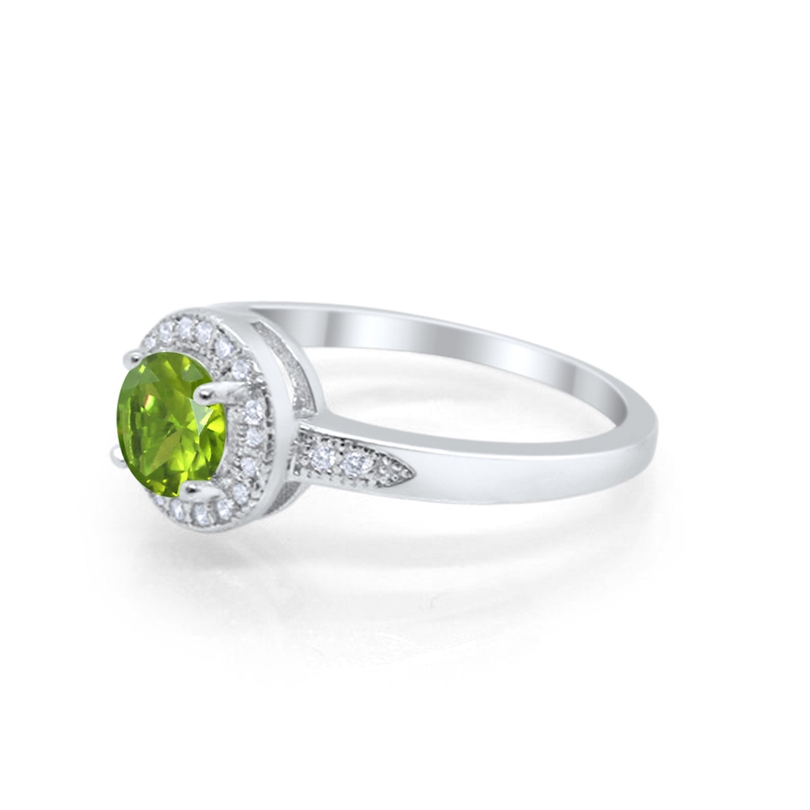 Halo Art Deco Engagement Ring Round Simulated Peridot CZ 925 Sterling Silver