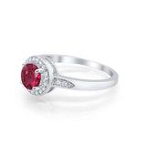 Halo Art Deco Engagement Ring Round Simulated Ruby CZ 925 Sterling Silver