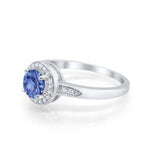 Halo Art Deco Engagement Ring Round Simulated Tanzanite CZ 925 Sterling Silver