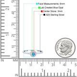 Petite Dainty Halo Ring Round Lab Created Blue Opal 925 Sterling Silver
