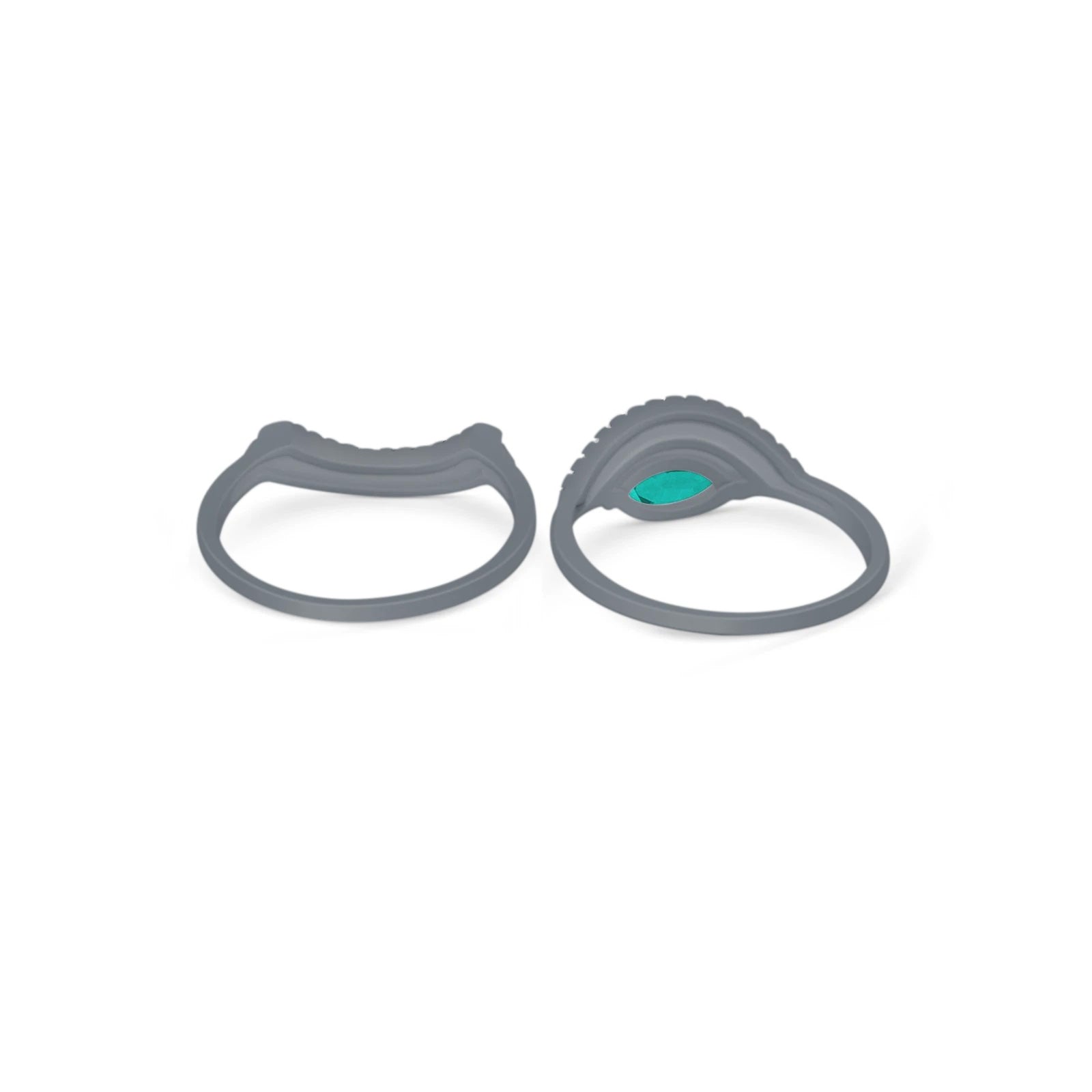 Two Piece Marquise Wedding Bridal Ring Band Black Tone, Simulated Paraiba Tourmaline CZ 925 Sterling Silver