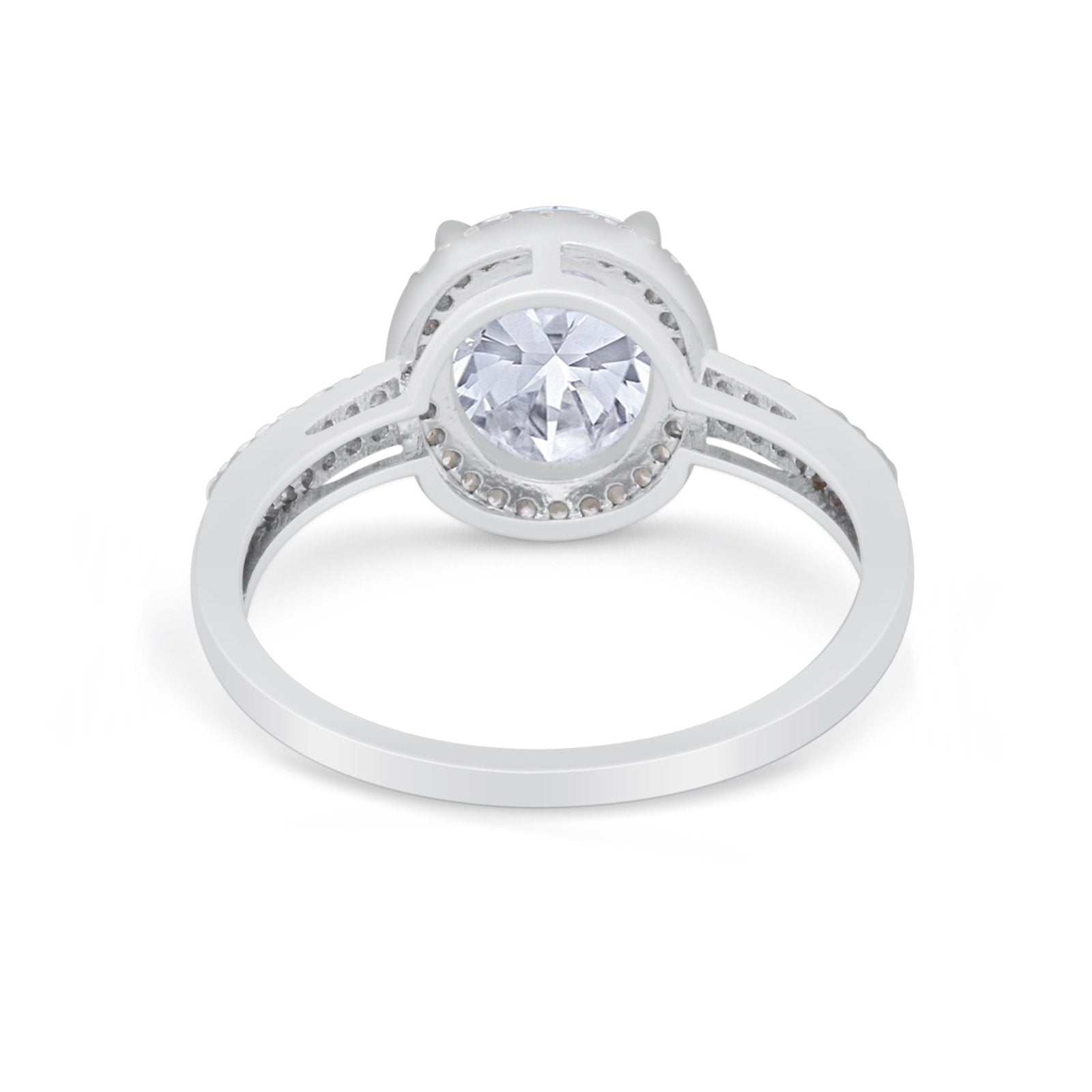 Oval Engagement Ring Round Simulated Cubic Zirconia Accent 925 Sterling Silver