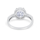 Oval Engagement Ring Round Simulated Cubic Zirconia Accent 925 Sterling Silver
