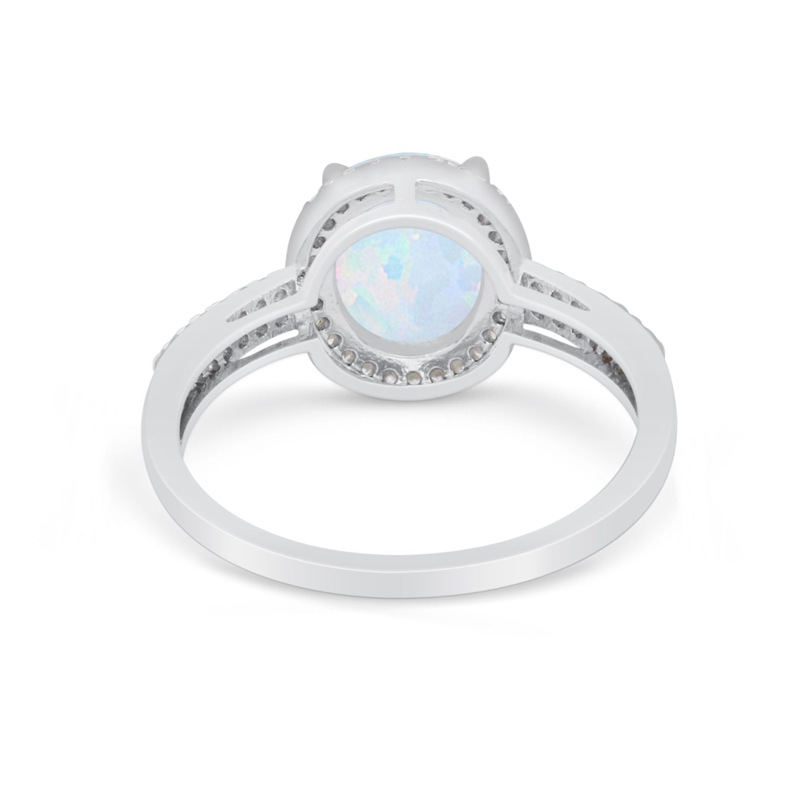 Oval  Engagement Ring Round Lab Created White Opal 925 Sterling Silver