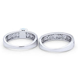 Art Deco Two Piece Bridal Set Wedding Ring Band Round Lab Created White Opal 925 Sterling Silver