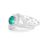Three Piece Ring Band Round Simulated Paraiba Tourmaline CZ 925 Sterling Silver
