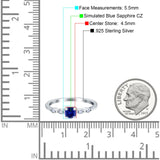 Petite Dainty Wedding Ring Round Simulated Blue Sapphire CZ 925 Sterling Silver
