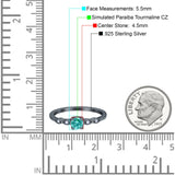 Petite Dainty Wedding Ring Round Black Tone, Simulated Paraiba Tourmaline CZ 925 Sterling Silver