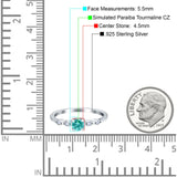 Petite Dainty Wedding Ring Round Simulated Paraiba Tourmaline CZ 925 Sterling Silver