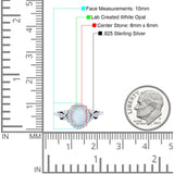 Oval Engagement Ring Halo Lab Created White Opal 925 Sterling Silver