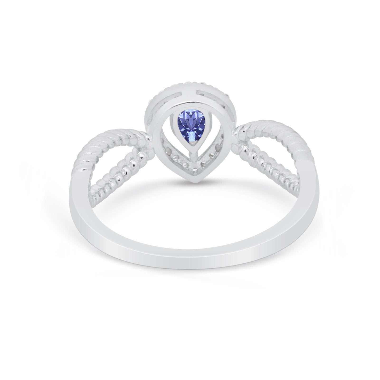 Teardrop Wedding Ring Pear Round Simulated Tanzanite CZ 925 Sterling Silver